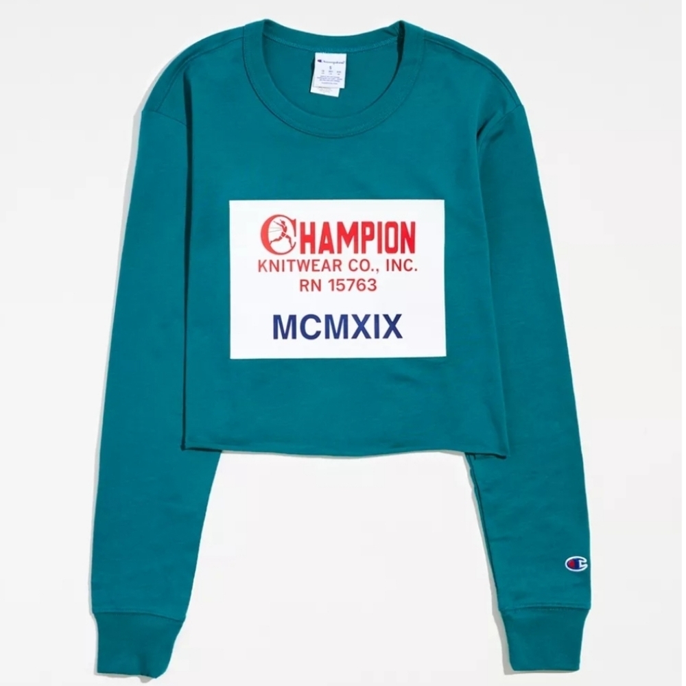 Champion UO Exclusive Heritage Long Sleeve Cropped Tee,Green, Originally $40.00